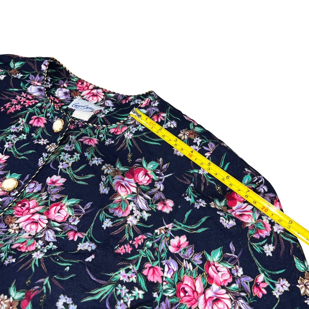 Vintage 80s 90s Good Times Navy Floral Skirt Set Pearl Buttons Size 14 USA - Picture 12 of 13